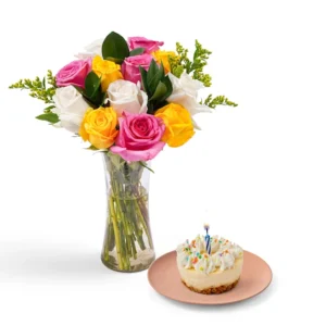 Roses & Happy Birthday Cheesecake Gift Bundle