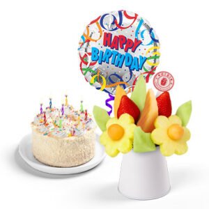 Happy Birthday Cake & Fruit Bouquet Bundle