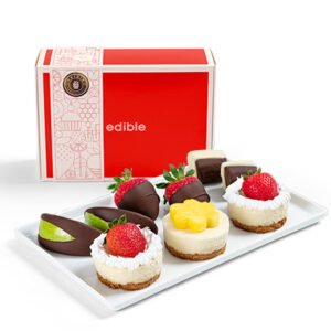 Cheesecake with Chocolate Dipped Fruit Box